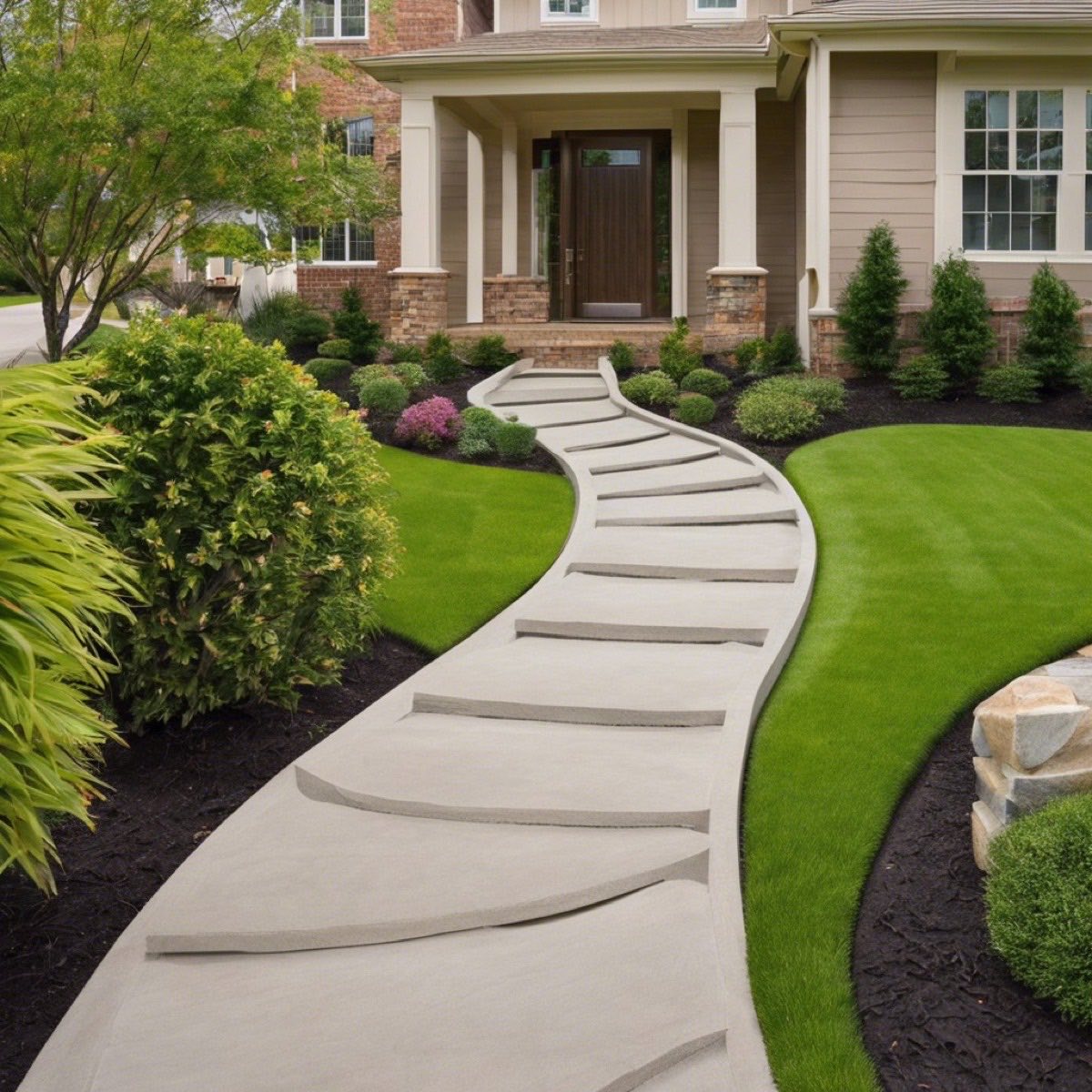 Concrete walkway in a front yard