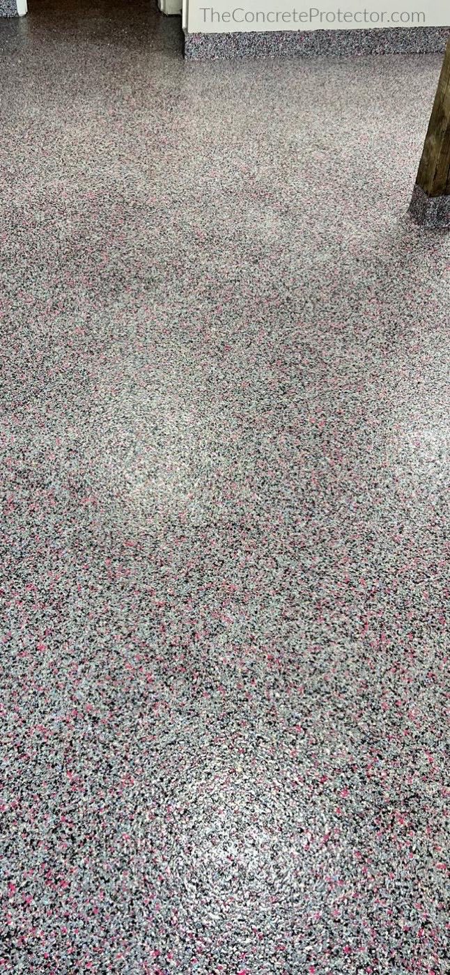 Gray epoxy flake floor by the door