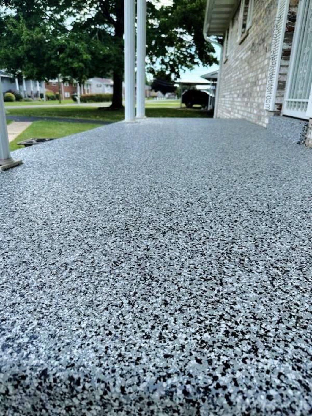 Front porch steps with flake coating